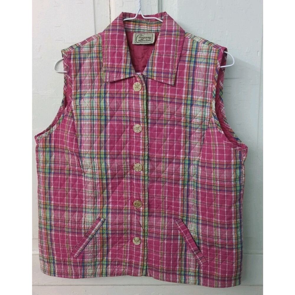 Company Collection Women's Quilted Vest Pink Plaid Medium pit to pit 19 inches